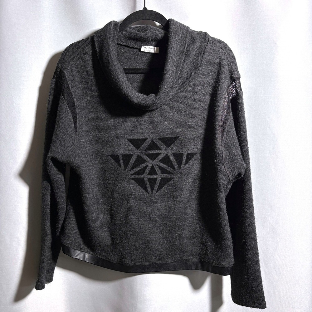 MC Planet‎ by Innate Gray Cowl Neck Graphic Sweater Semi Sheer Wool Alpaca 8 SEE